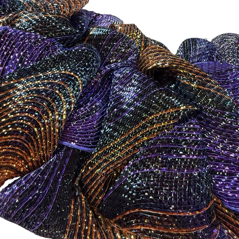 Ghost & Pumpkins Vibrant Purple & Orange Halloween Deco Mesh Wreath – 25″